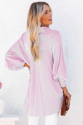 Striped Pastel Pink Casual Shirred Cuffs Shirt